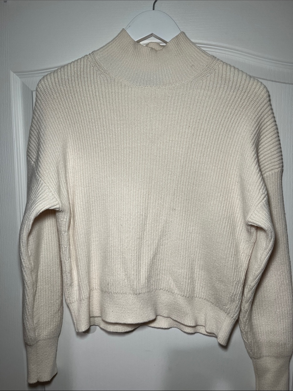 Ribbed Cream Turtleneck Sweater